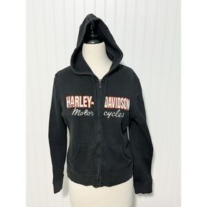 Harley Davidson Women's Motorcycles Long Sleeve Full Zip Hoodie Black Size Large